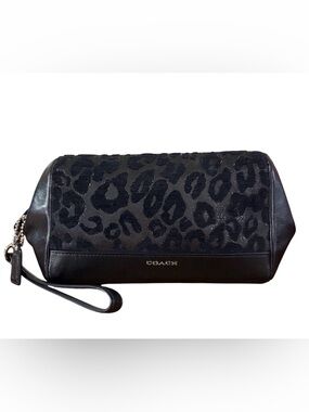 Coach Madison Black Ocelot Leopard Print Large Wristlet / Cosmetic Pouch -Rare